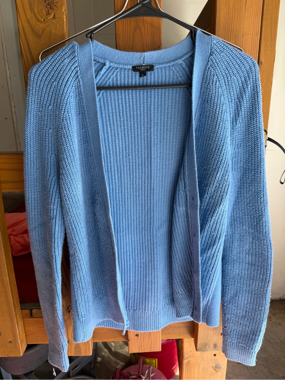 Talbots Sky Blue Open-Front Ribbed Knit Cardigan